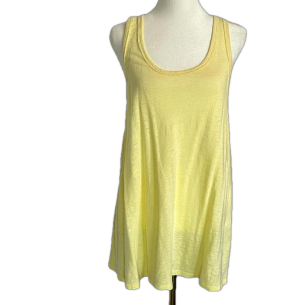 Eileen Fisher Linen Tank Top Women's Size Large Yellow Scoop Neck Y Back EUC